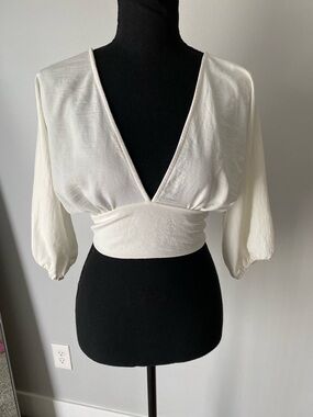 Women's White Deep V Cropped Wrap Top